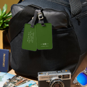 Étiquette À Bagage Monogramme moderne Initiales Forêt simple vert