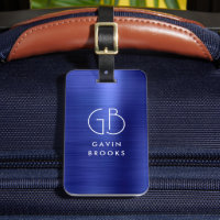 Monogramme moderne Marine Bleu Brûlé Glam Métalliq