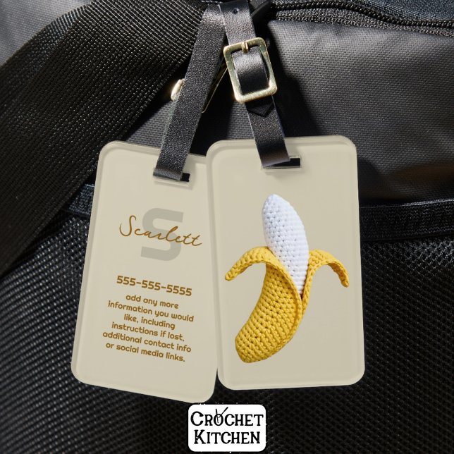 Étiquette À Bagage Monogramme moderne minimal Nom Crochet Banana (Créateur téléchargé)