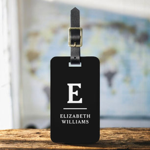 Étiquette À Bagage Monogramme moderne minimaliste noir blanc