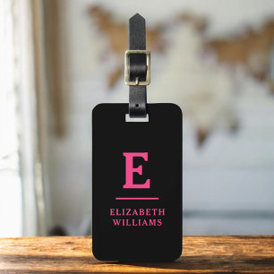 Étiquette À Bagage Monogramme moderne minimaliste rose chaud