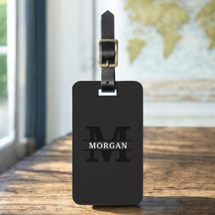 Étiquette À Bagage Monogramme moderne noir blanc minimaliste