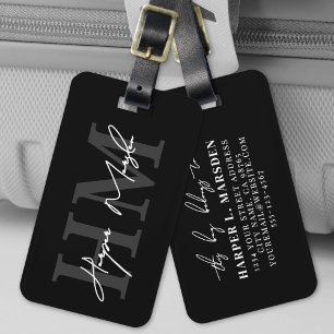 Étiquette À Bagage Monogramme Moderne Noir Et Blanc
