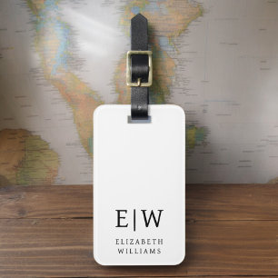 Étiquette À Bagage Monogramme moderne noir et blanc minimaliste