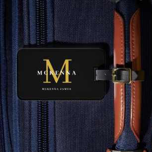 Étiquette À Bagage Monogramme moderne noir et or Monogramme Élégant