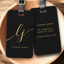 Monogramme moderne Noir Gold Calligraphie Nom du s