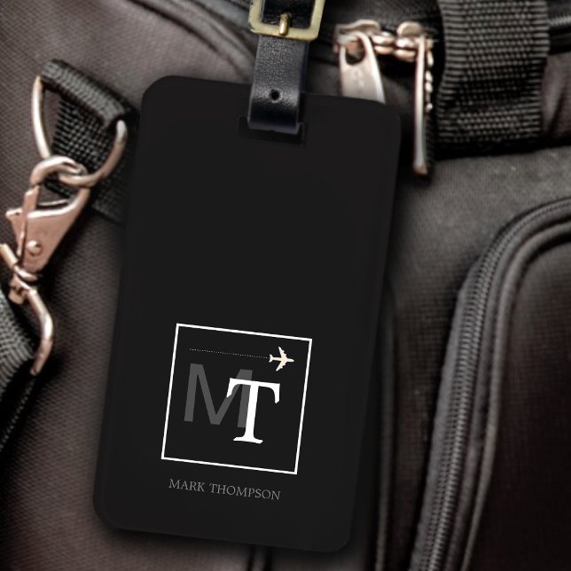 Étiquette À Bagage Monogramme moderne (nom du voyageur + initiales) n (Créateur téléchargé)