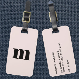 Étiquette À Bagage Monogramme moderne rose initial