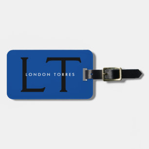 Étiquette À Bagage Monogramme moderne tendance bleu noir 