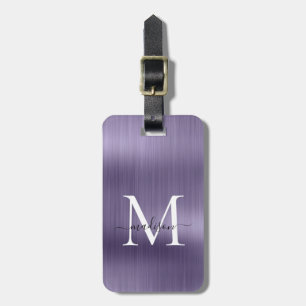 Étiquette À Bagage Monogramme Monogramme de script métallique brossé 