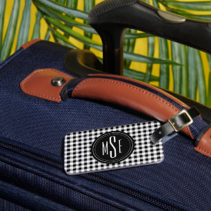 Étiquette À Bagage Monogramme, motif à carreaux Buffalo noir et blanc