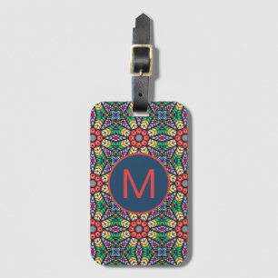 Étiquette À Bagage Monogramme Motif de kaléidoscope coloré
