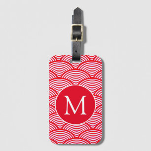 Étiquette À Bagage Monogramme Motif de pétoncle rouge et blanc