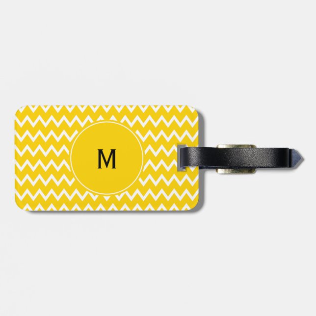 Étiquette À Bagage Monogramme Motif de zigzag jaune et blanc (Dos horizontal)
