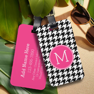 Étiquette À Bagage Monogramme Motif noir blanc rose chaud