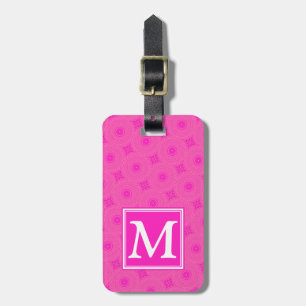 Étiquette À Bagage Monogramme motif rose chaud cercles