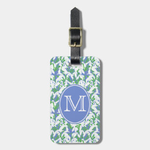 Étiquette À Bagage Monogramme Motif Snowdrop sur Poudre Bleu