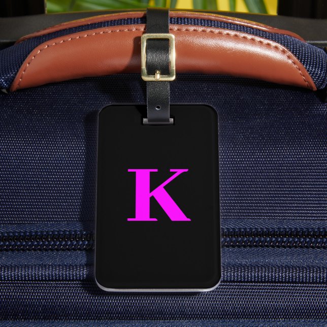 Étiquette À Bagage Monogramme Néon Rose Magenta Noir Couleur Personna (Insitu Rectoal 2)