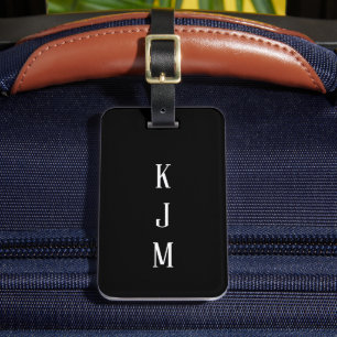 Étiquette À Bagage Monogramme Noir Blanc Initiales Nom Cadeau Favoris