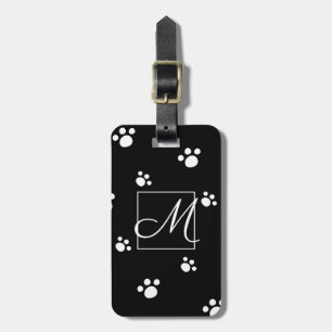 Étiquette À Bagage Monogramme Noir & blanc mignon Chien Chien Empre