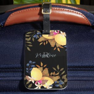 Étiquette À Bagage Monogramme noir chic citron