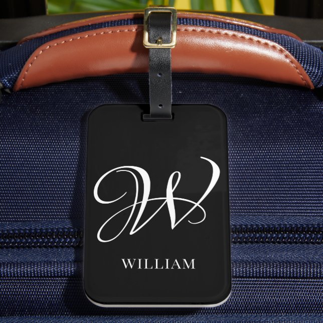 Étiquette À Bagage Monogramme noir élégant personnalisé initial (Insitu Rectoal 2)