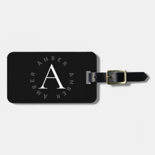 Étiquette À Bagage Monogramme noir et blanc minimaliste moderne