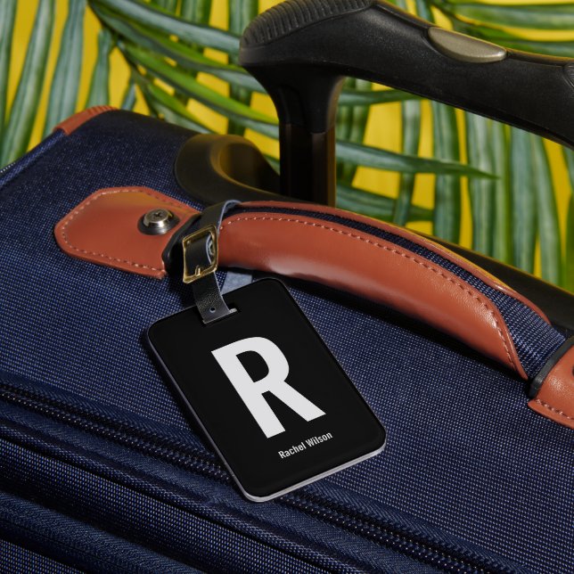 Étiquette À Bagage Monogramme noir et gris simple Initiale et nom (Insitu Rectoal 1)