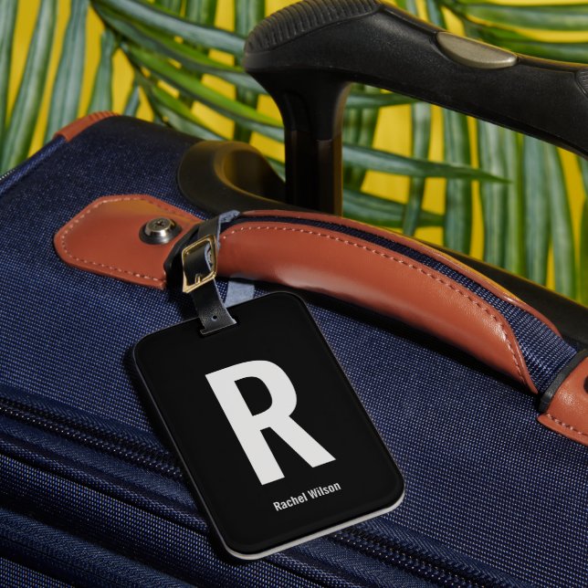 Étiquette À Bagage Monogramme noir et gris simple Initiale et nom (Insitu Rectoal 1)