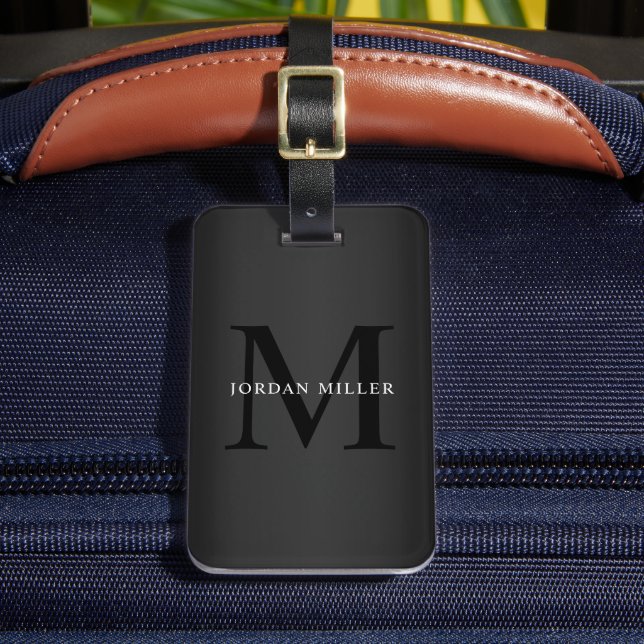 Étiquette À Bagage Monogramme noir moderne personnalisé (Insitu Rectoal 2)