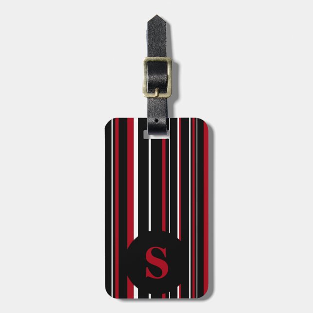Étiquette À Bagage Monogramme Noir Noir Rouge Barcode Bande circulair (Devant Vertical)