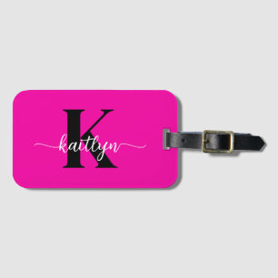 Étiquette À Bagage Monogramme noir rose chaud
