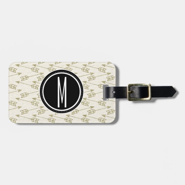 Étiquette À Bagage Monogramme noir tribal des flèches | (Devant horizontal)