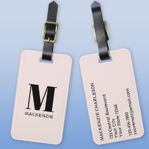 Étiquette À Bagage Monogramme Nom initial Simple Blush Pink