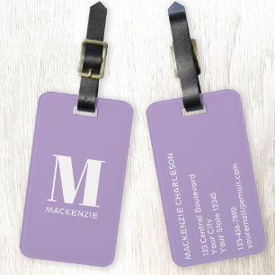 Étiquette À Bagage Monogramme Nom initial Simple Pastel Lilac