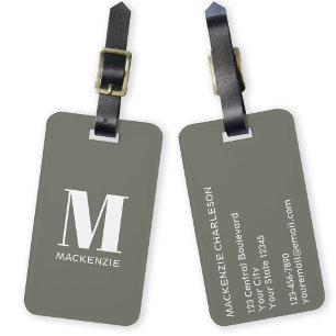Étiquette À Bagage Monogramme Nom initial Simple Sage Green