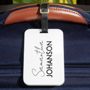 Étiquette À Bagage Monogramme Nom Moderne Minimaliste Simpliste