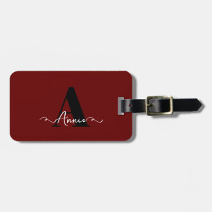 Étiquette À Bagage Monogramme Nom personnalisé Bourgogne Rouge Cadeau