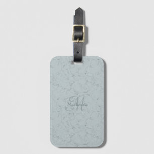 Étiquette À Bagage Monogramme Nom personnalisé Dusty bleu gris marbre
