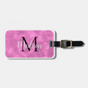 Étiquette À Bagage Monogramme Nom personnalisé initial Aquarelle rose