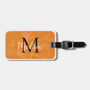 Étiquette À Bagage Monogramme Nom personnalisé initial Orange Aquarel