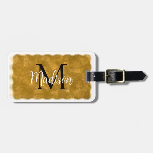 Étiquette À Bagage Monogramme Nom personnalisé initial Orange Aquarel (Devant horizontal)