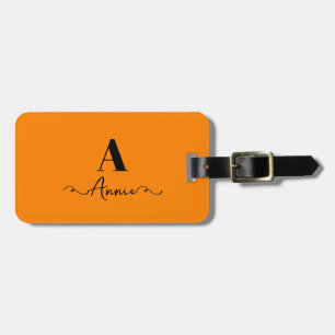 Étiquette À Bagage Monogramme Nom personnalisé Orange Saint-Valentin 