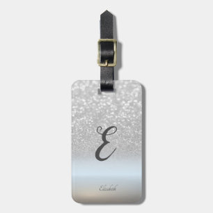 Étiquette À Bagage Monogramme ombré bokeh paillettes argent élégant
