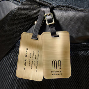 Étiquette À Bagage Monogramme Or Élégant