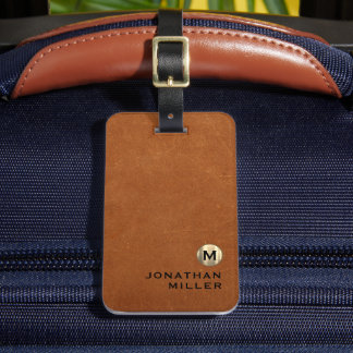 Étiquette À Bagage Monogramme or en cuir simple