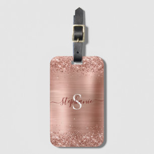 Étiquette À Bagage Monogramme or rose Faux-Parties scintillant Glam f