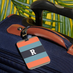 Étiquette À Bagage Monogramme orange et bleu trié