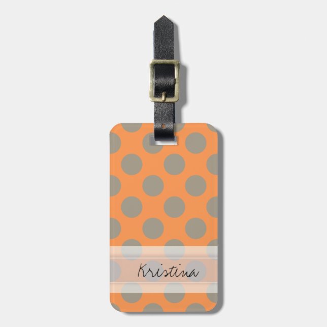 Étiquette À Bagage Monogramme Orange Grey Chic Cute Polka Motif (Devant Vertical)