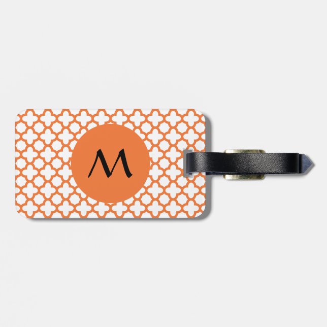 Étiquette À Bagage Monogramme Orange Quatrefoil Motif (Dos horizontal)